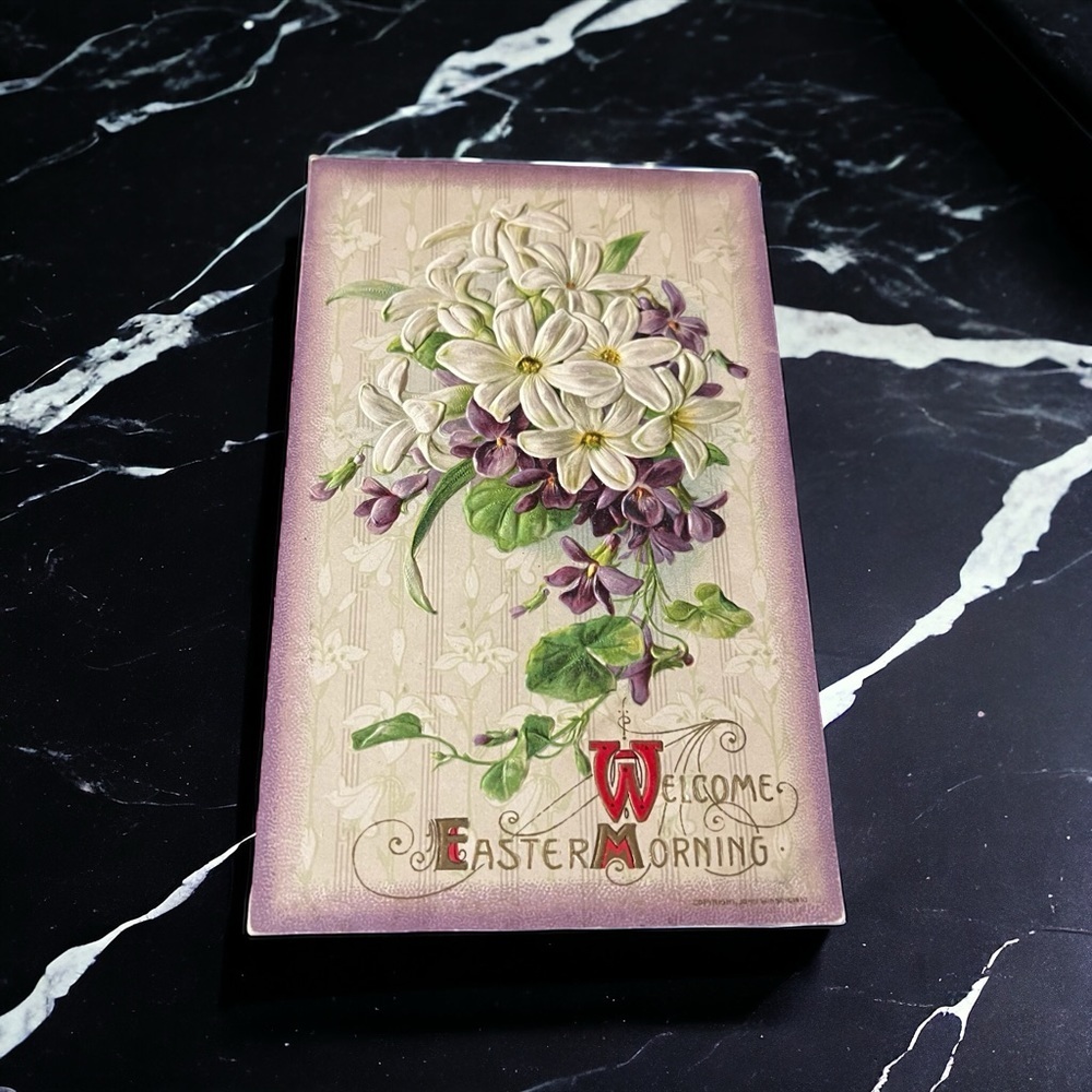 Vtg 1910 Postcard Welcome Easter Morning John Winsch Floral Bouquet Embossed